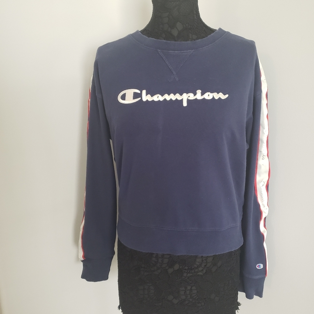 Champion Women's Athletics Heritage Fleece Crew, Satin Stitch Logo Athletic Sz L